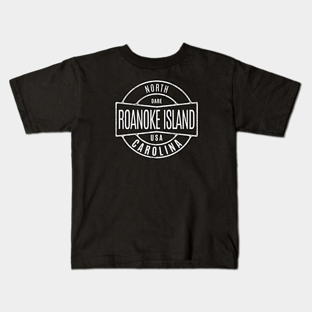 Roanoke Island, NC Summertime Vacationing Vintage Badge Kids T-Shirt by Contentarama